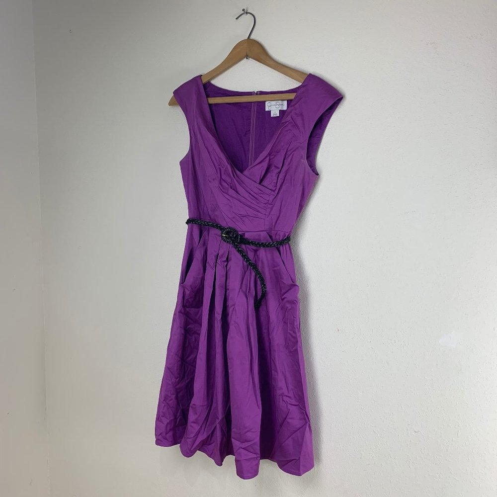 Jessica Simpson Purple Zipper Fit And Flare Belted Sleeveless Dress Size 8